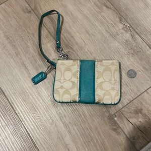 Coach Teal Green Turquoise Tan Wristlet